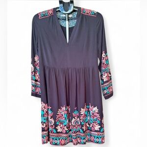 Anthropology Floreat Black dresses with Pink and Teal Embroidery